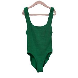 Hunza London Textured One Piece Swimsuit Emerald Green Square Neck Tank